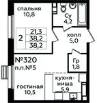 Планировка 2-комнатной квартиры, 38,2 м2