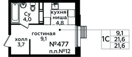 Планировка квартиры студии, 21,6 м2