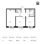 Планировка 2-комнатной квартиры, 56,7 м2