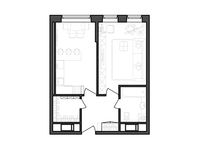 Планировка 1-комнатной квартиры, 45,62 м2
