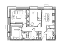 Планировка 3-комнатной квартиры, 74,98 м2
