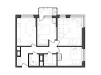 Планировка 3-комнатной квартиры, 74,61 м2
