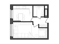 Планировка 1-комнатной квартиры, 35,14 м2