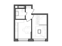 Планировка 1-комнатной квартиры, 34,58 м2