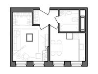 Планировка 1-комнатной квартиры, 31,29 м2