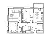 Планировка 3-комнатной квартиры, 74,56 м2