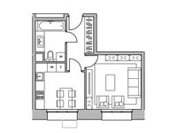 Планировка 1-комнатной квартиры, 33,85 м2
