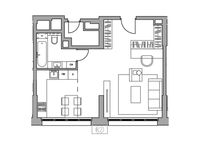 Планировка 1-комнатной квартиры, 42,53 м2