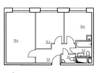 Планировка 2-комнатной квартиры, 54 м2