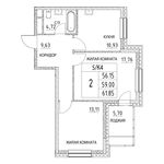 Планировка 2-комнатной квартиры, 59 м2