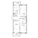 Планировка 3-комнатной квартиры, 84,53 м2