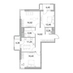 Планировка 3-комнатной квартиры, 83,39 м2