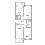 Планировка 3-комнатной квартиры, 85,42 м2