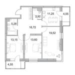 Планировка 3-комнатной квартиры, 85,17 м2