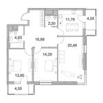 Планировка 3-комнатной квартиры, 87,25 м2