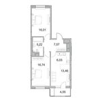 Планировка 3-комнатной квартиры, 66,4 м2