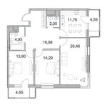 Планировка 3-комнатной квартиры, 87,25 м2