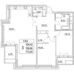 Планировка 3-комнатной квартиры, 109,09 м2