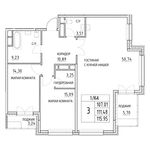 Планировка 3-комнатной квартиры, 107 м2