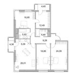 Планировка 4-комнатной квартиры, 128,71 м2