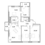 Планировка 4-комнатной квартиры, 128,53 м2