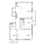 Планировка 3-комнатной квартиры, 144,83 м2