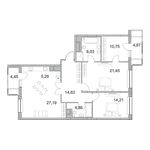 Планировка 3-комнатной квартиры, 110,03 м2