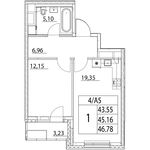Планировка 2-комнатной квартиры, 45,18 м2