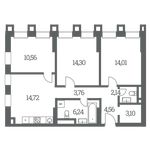 Планировка 3-комнатной квартиры, 73 м2