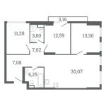 Планировка 3-комнатной квартиры, 89 м2