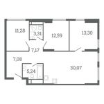Планировка 3-комнатной квартиры, 89 м2