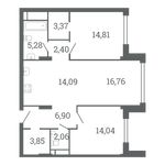 Планировка 3-комнатной квартиры, 82 м2