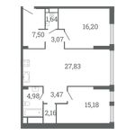 Планировка 2-комнатной квартиры, 80 м2