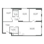 Планировка 3-комнатной квартиры, 89 м2