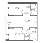 Планировка 2-комнатной квартиры, 82 м2