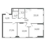 Планировка 3-комнатной квартиры, 91 м2