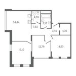 Планировка 3-комнатной квартиры, 92 м2