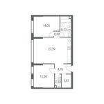 Планировка 2-комнатной квартиры, 72 м2