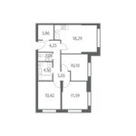 Планировка 3-комнатной квартиры, 70 м2
