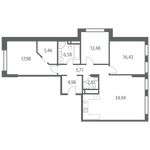 Планировка 3-комнатной квартиры, 107 м2