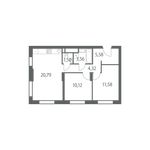 Планировка 2-комнатной квартиры, 57 м2