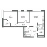 Планировка 2-комнатной квартиры, 77 м2
