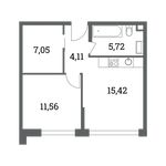 Планировка 2-комнатной квартиры, 43 м2