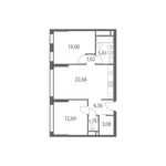 Планировка 2-комнатной квартиры, 64 м2