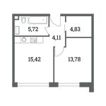 Планировка 2-комнатной квартиры, 43 м2