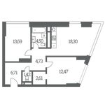 Планировка 2-комнатной квартиры, 64,43 м2