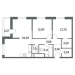 Планировка 3-комнатной квартиры, 77,9 м2