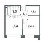 Планировка 2-комнатной квартиры, 43,21 м2