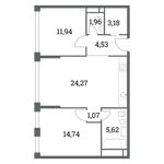 Планировка 2-комнатной квартиры, 67,31 м2