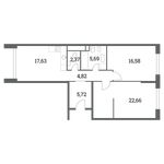 Планировка 3-комнатной квартиры, 75,47 м2